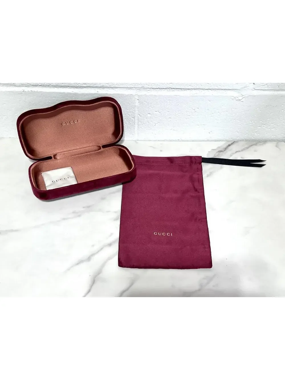 Gucci Burgundy Velvet Eyewear Large Hard Case Cloth, & Dust Bag (No Glasses)